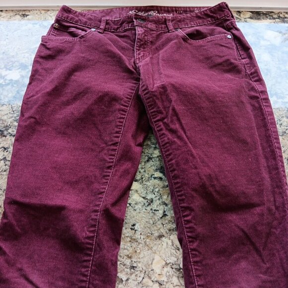 Size 4 Eddie Bauer Slightly Curvy Skinny Corduroy Pants Womens Burgundy Red - Picture 5 of 13